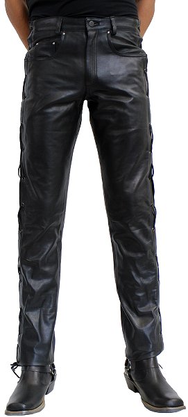 Leather pants Cow Waxy geschnürt bl.