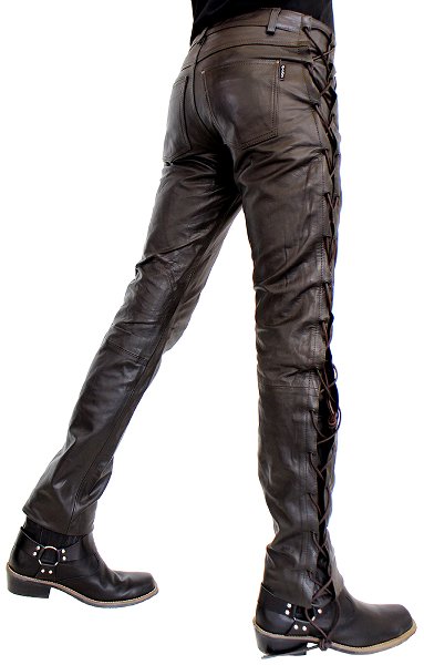 Leather pants Cow Waxy geschnürt br.