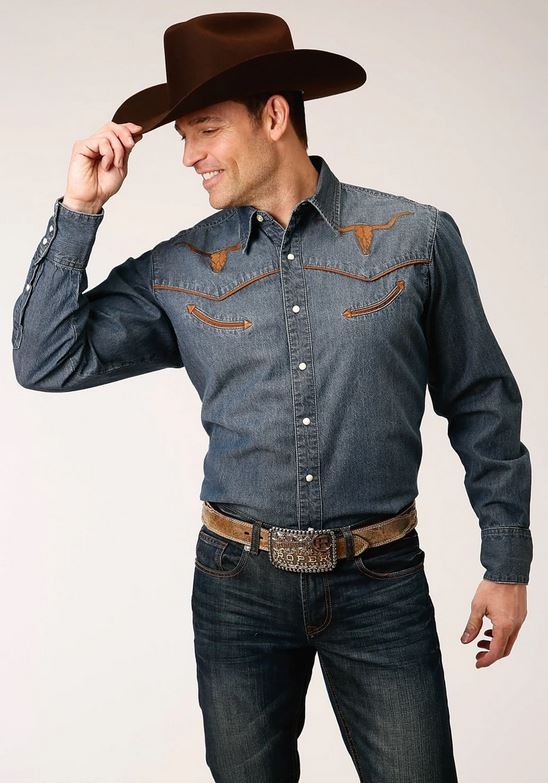 Western shirt Roper Mens Wash Denim Smile Shirt - Buy your western ...